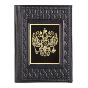 Обложка для паспорта «Герб» с накладкой из стали. Цвет черный